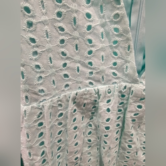 Mint Green Eyelet Cotton Shorts Romper Sundress Lined Sleeveless Dress Size L - Picture 3 of 11